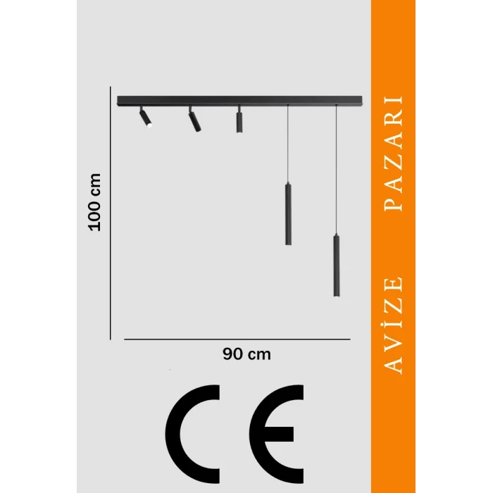 Mion Siyah Led Spotlu Boru Sarkıt Avize