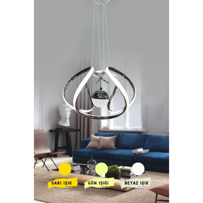 Modern Taşlı Toplu Krom Ledli Avize