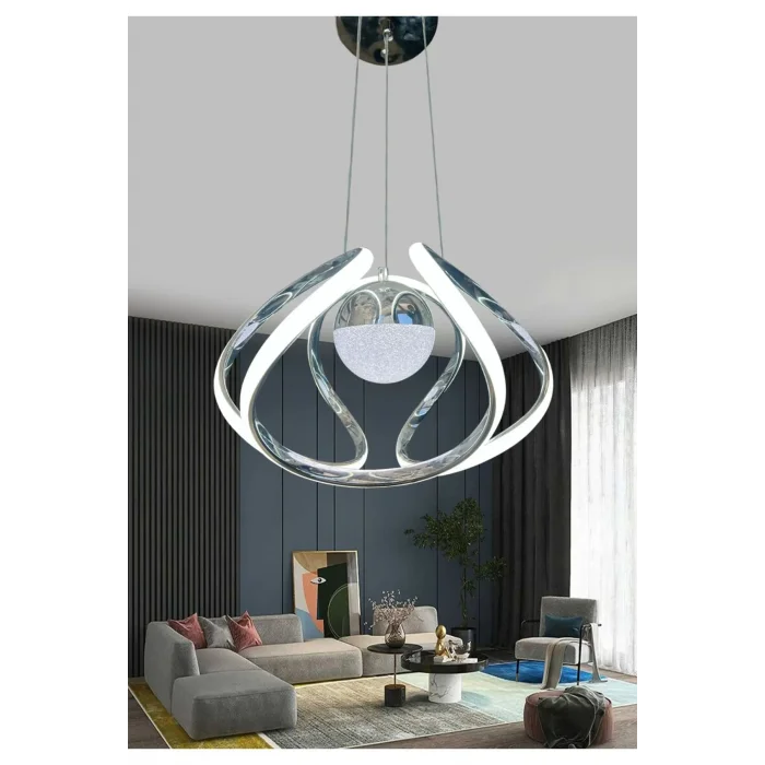 Modern Taşlı Toplu Krom Ledli Avize