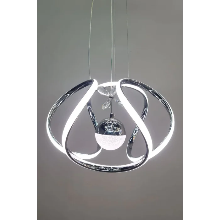 Modern Taşlı Toplu Krom Ledli Avize