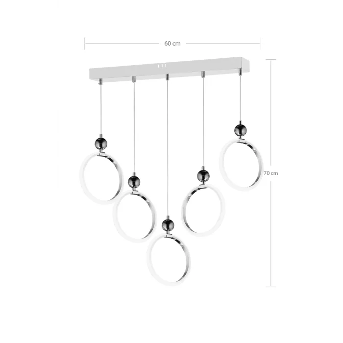 Modern Beşli Yuvarlak Üç Renkli Gold Yemek Odası Led Avize