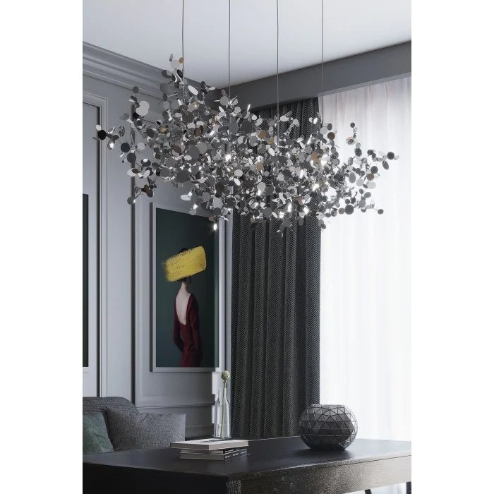 Modern Dörtlü Pullu Gümüş Renkli Sarkıt Avize