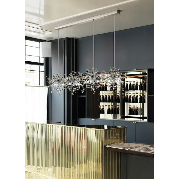 Modern Dörtlü Pullu Gümüş Renkli Sarkıt Avize