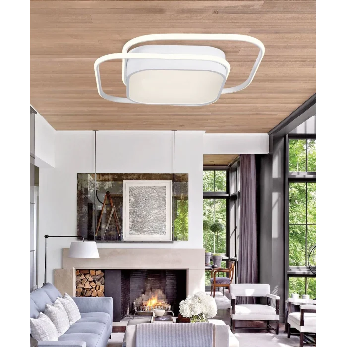 İkili Kare Led Plafonyer Avize Üç Renkli Beyaz Renkli