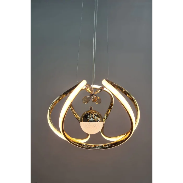 Modern Taşlı Toplu Bronz Ledli Avize