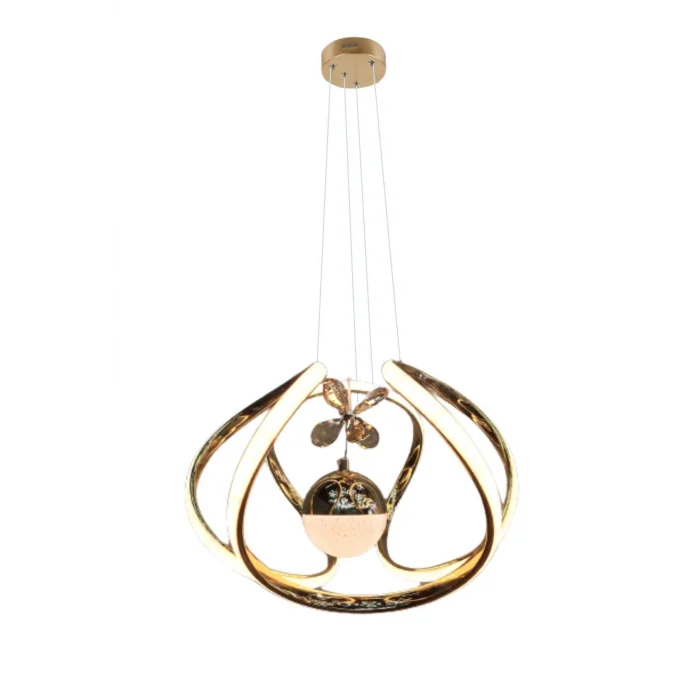 Modern Taşlı Toplu Bronz Ledli Avize