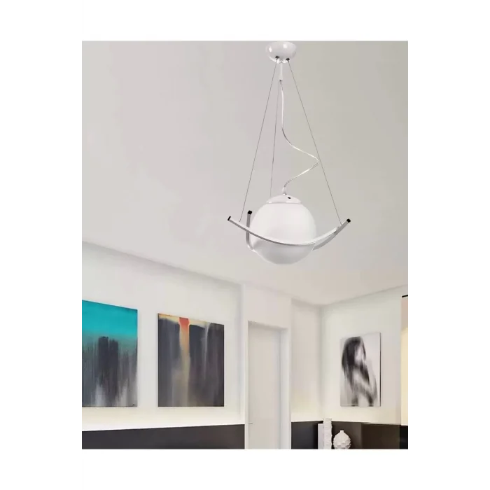 Modern 20lik Glop Camlı Tekli Avize Opal Cam Beyaz Metal Gövde