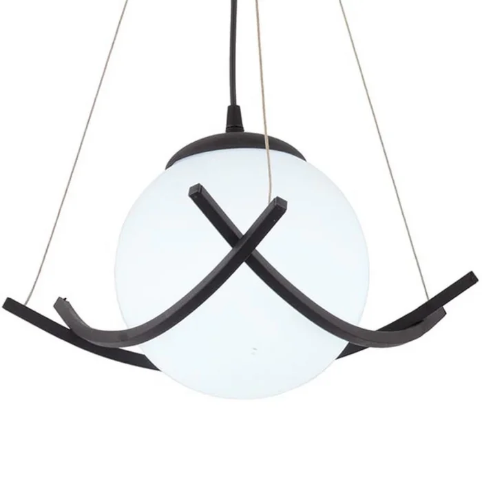 Modern Tekli Avize Opal Cam Siyah Metal Gövde