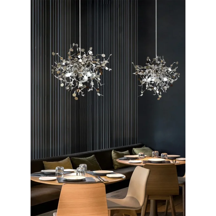 Modern İkili Pullu Gümüş Renkli Sarkıt Avize