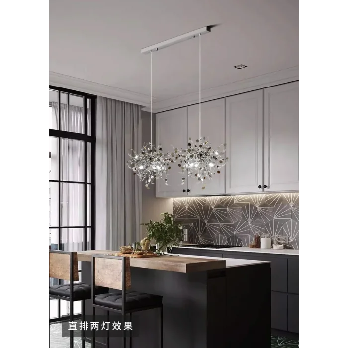 Modern İkili Pullu Gümüş Renkli Sarkıt Avize