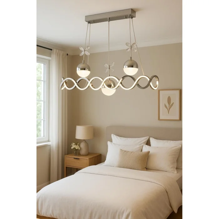 Neo Krom Kaplama Sıralı 3 Toplu 3 Renk Modüllü Ledli Avize