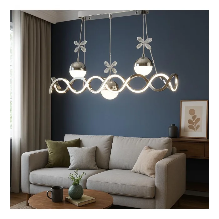 Neo Krom Kaplama Sıralı 3 Toplu 3 Renk Modüllü Ledli Avize