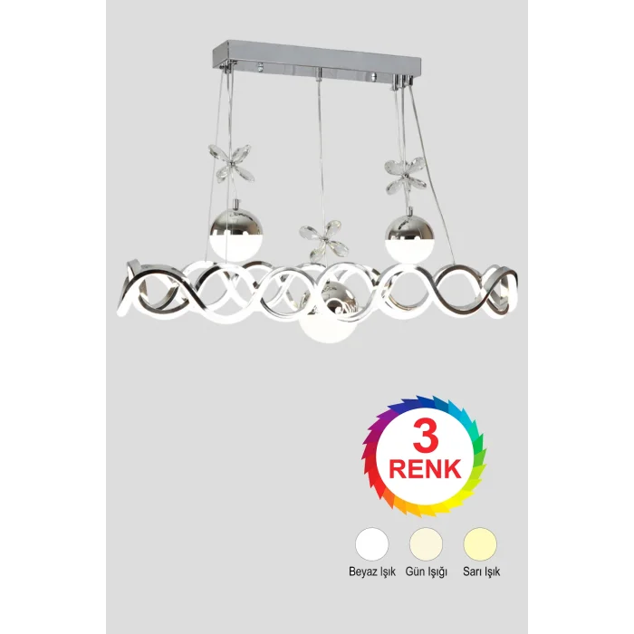 Neo Krom Kaplama Sıralı 3 Toplu 3 Renk Modüllü Ledli Avize