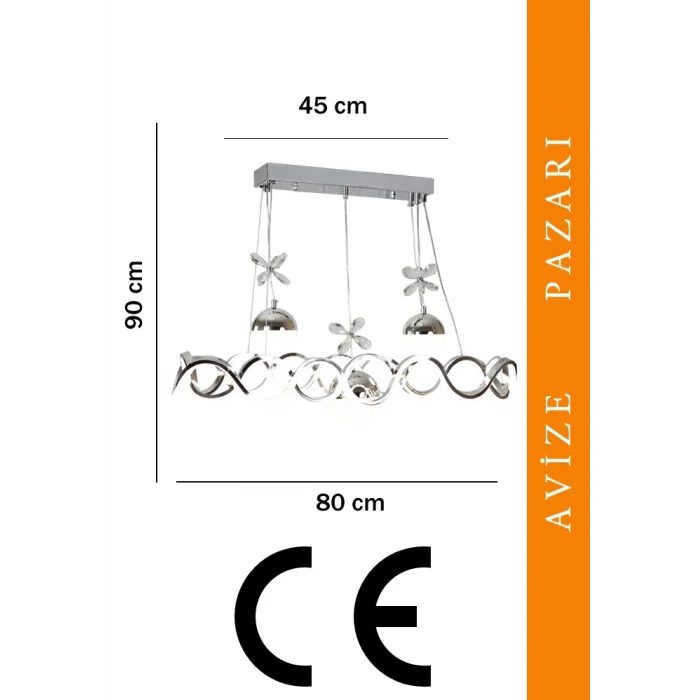 Neo Krom Kaplama Sıralı 3 Toplu 3 Renk Modüllü Ledli Avize