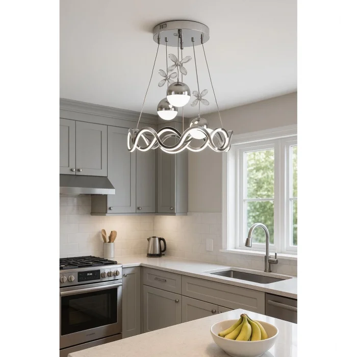 Neo Krom Kaplama Yuvarlak 3 Toplu 3 Renk Modüllü Ledli Avize