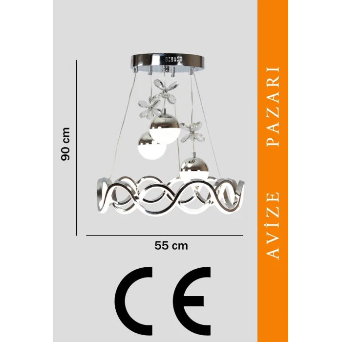 Neo Krom Kaplama Yuvarlak 3 Toplu 3 Renk Modüllü Ledli Avize