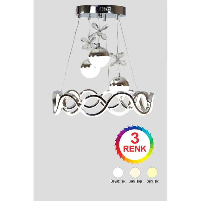 Neo Krom Kaplama Yuvarlak 3 Toplu 3 Renk Modüllü Ledli Avize