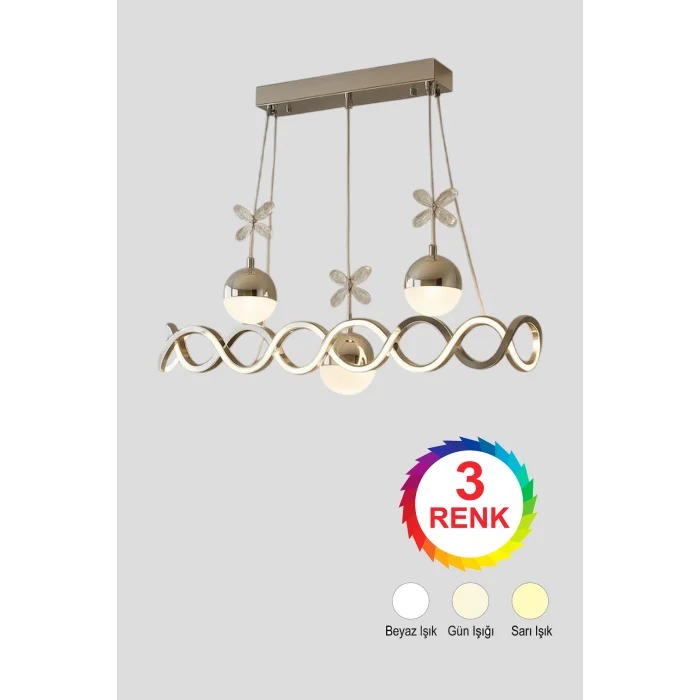 Neo Sarı Kaplama Sıralı 3 Toplu 3 Renk Modüllü Ledli Avize