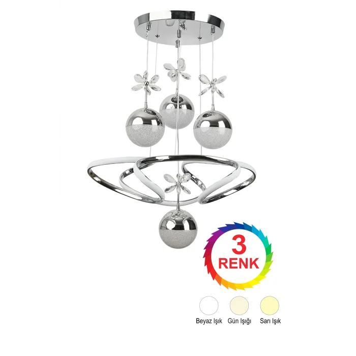 Burgu Krom 4 Toplu Işık Renkleri(beyaz, sarı, gün ışığı) Ledli Avize