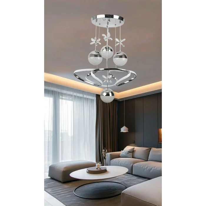 Burgu Krom 4 Toplu Işık Renkleri(beyaz, sarı, gün ışığı) Ledli Avize