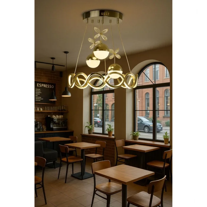 Neo Sarı Kaplama Yuvarlak 3 Toplu 3 Renk Modüllü Ledli Avize