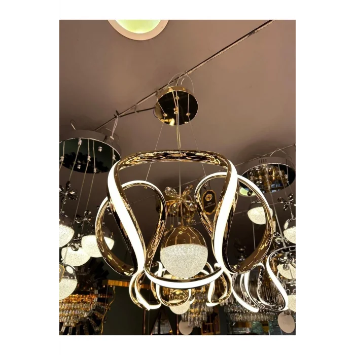 Nilüfer 3 Renk Gold ( Sarı Beyaz ve Gün Işığı ) Luxury Led Kristal Taşlı Avize