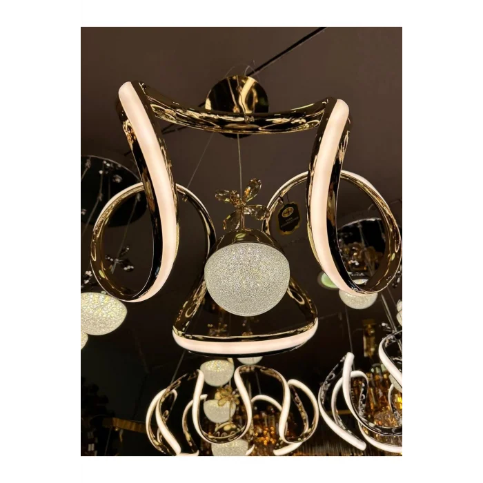 Nilüfer 3 Renk Gold ( Sarı Beyaz ve Gün Işığı ) Luxury Led Kristal Taşlı Avize Concept