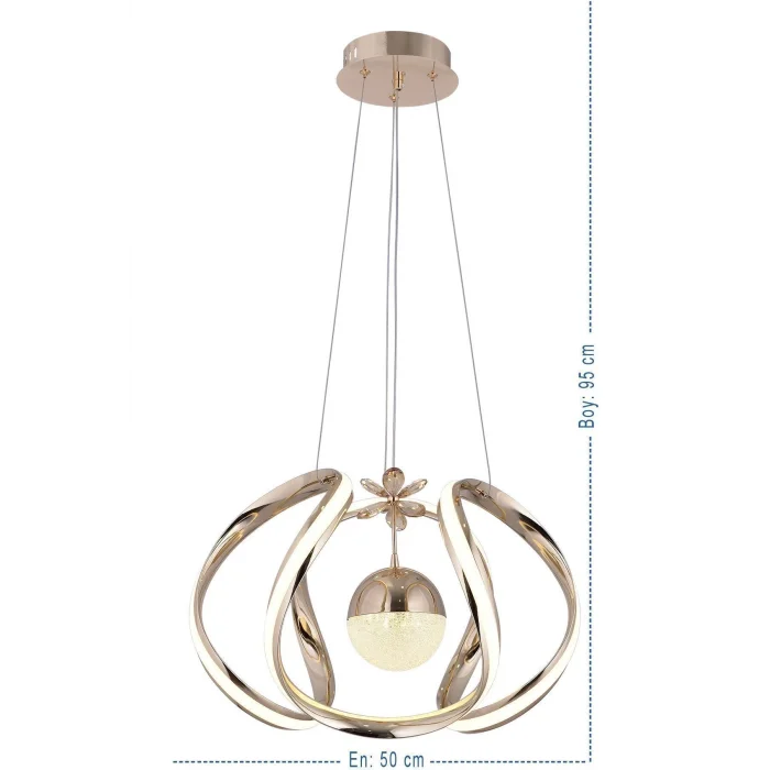 Nilüfer 3 Renk Gold ( Sarı Beyaz ve Gün Işığı ) Luxury Led Kristal Taşlı Avize