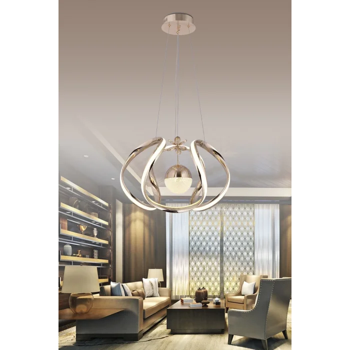 Nilüfer 3 Renk Gold ( Sarı Beyaz ve Gün Işığı ) Luxury Led Kristal Taşlı Avize Concept