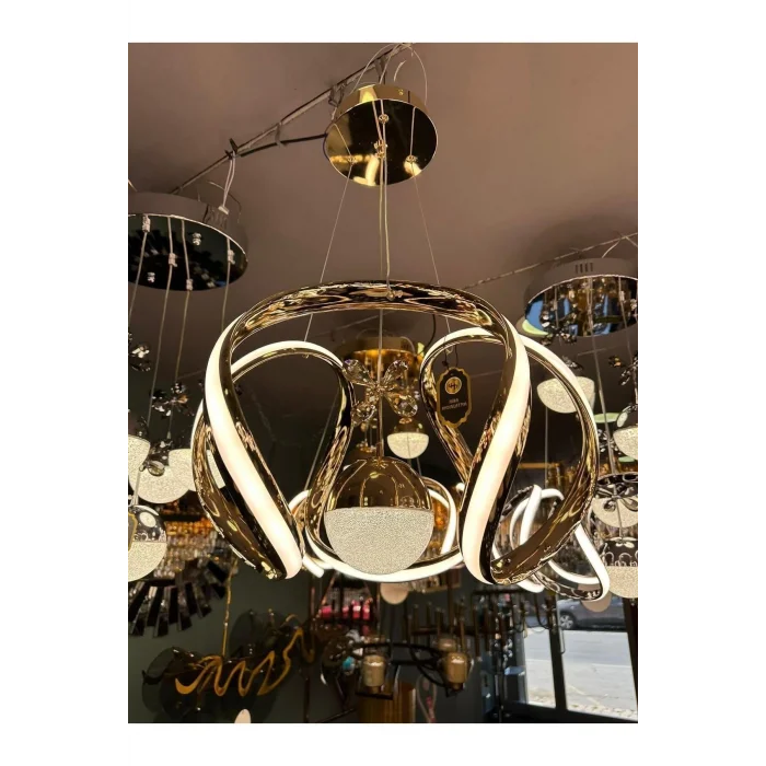 Nilüfer 3 Renk Gold ( Sarı Beyaz ve Gün Işığı ) Luxury Led Kristal Taşlı Avize Concept