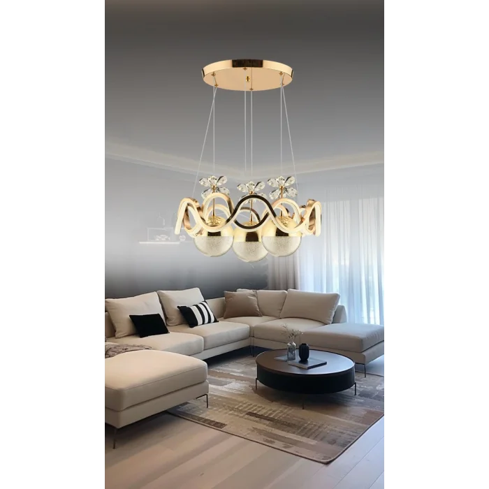 Orkide Gold Renkli 3lü Toplu 3 Renk Kumandalı Modern Ledli Avize