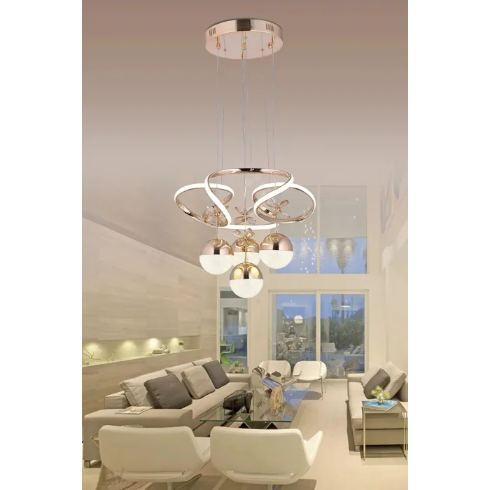 Papatya 3 Renk (Sarı Beyaz Ve Gün Işığı) Gold Luxury Kumandalı Ledli Salon Avize