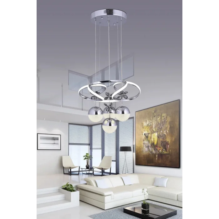 Papatya 3 Renk (Sarı Beyaz ve Gün Işığı) Krom Luxury Kumandalı Ledli Oturma Odası Avize