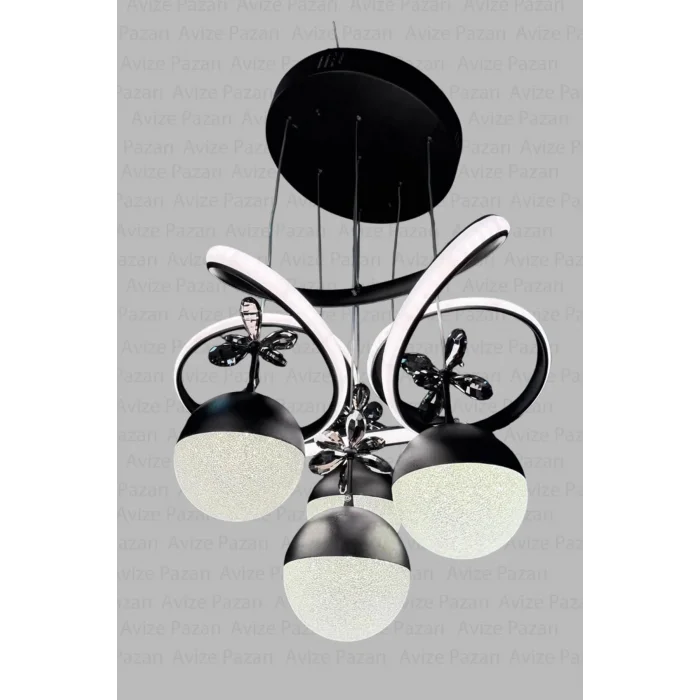 Papatya 3 Renk ( Sarı Beyaz Ve Gün Işığı ) Siyah Luxury Led Avize Concept