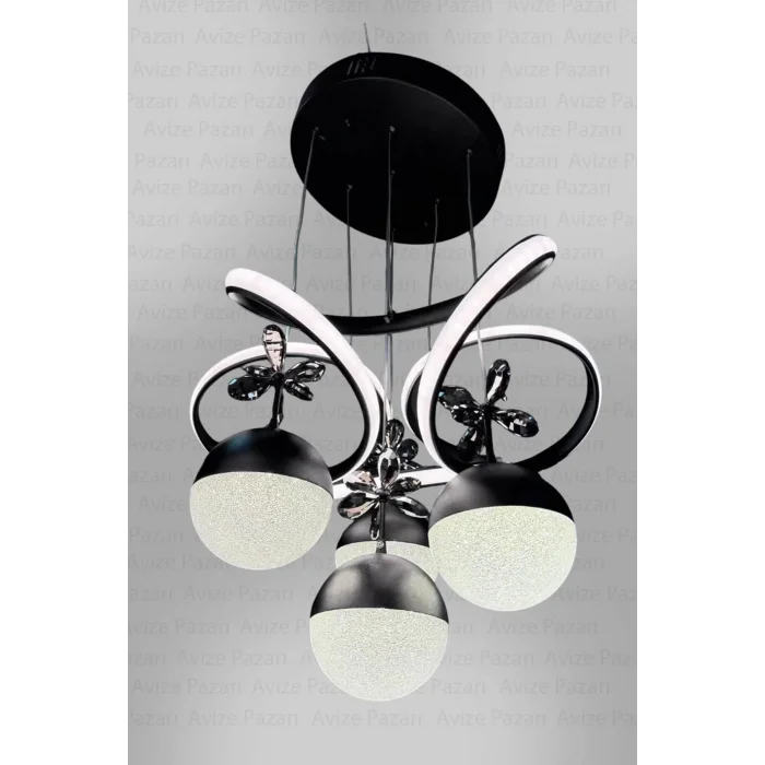 Papatya 3 Renk ( Sarı Beyaz Ve Gün Işığı ) Siyah Luxury Led Avize Concept