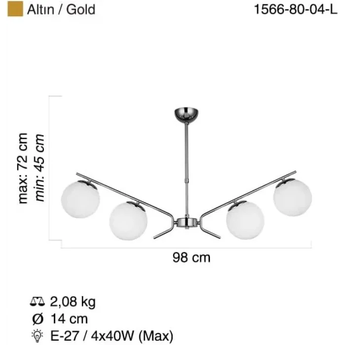 Petos 4lü Krom Sıralı Avize