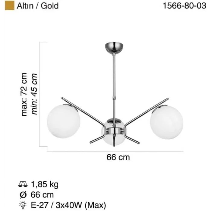 Petos 3lü Altın Sarkıt Avize