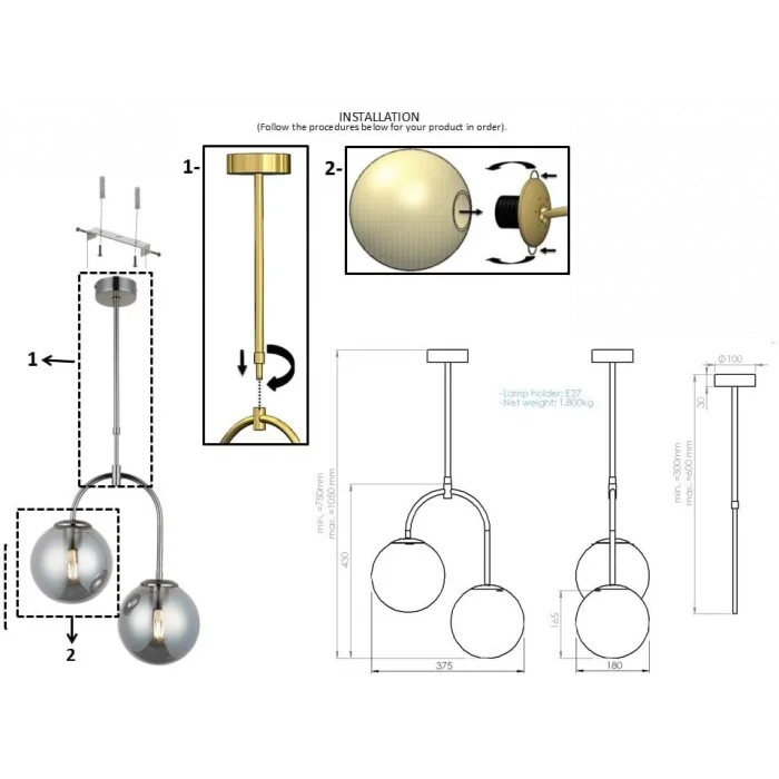 Portual 2li Antik Lak Avize