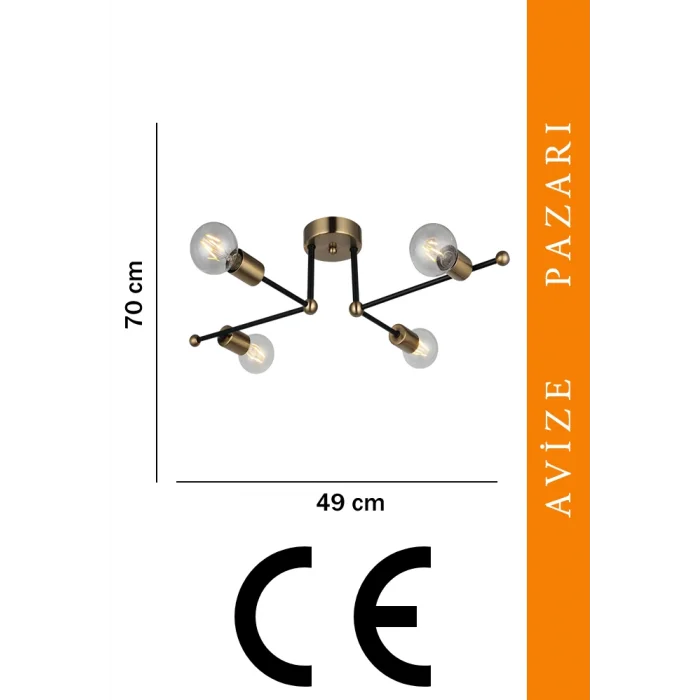 Rena Eskitme Siyah Plafonyer Dörtlü