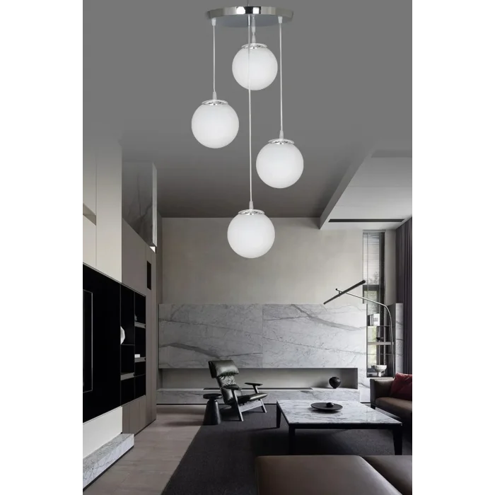 Sarkıt Tepsi Gümüş 4lü Beyaz/Füme/Bal Camlı Avize (Seçim yapınız)