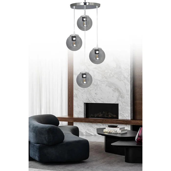 Sarkıt Tepsi Gümüş 4lü Beyaz/Füme/Bal Camlı Avize (Seçim yapınız)