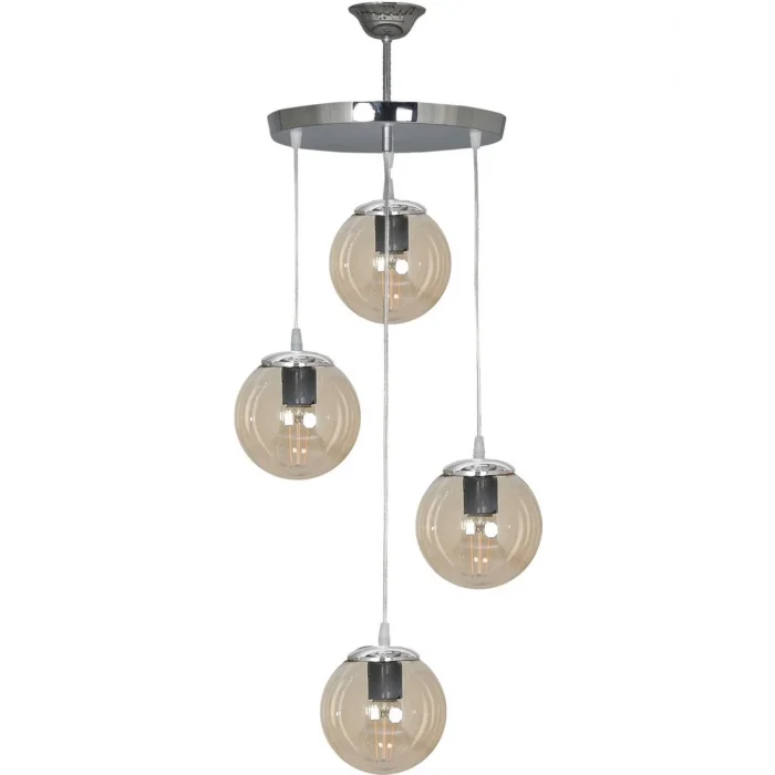 Sarkıt Tepsi Gümüş 4lü Beyaz Füme Bal Camlı Avize