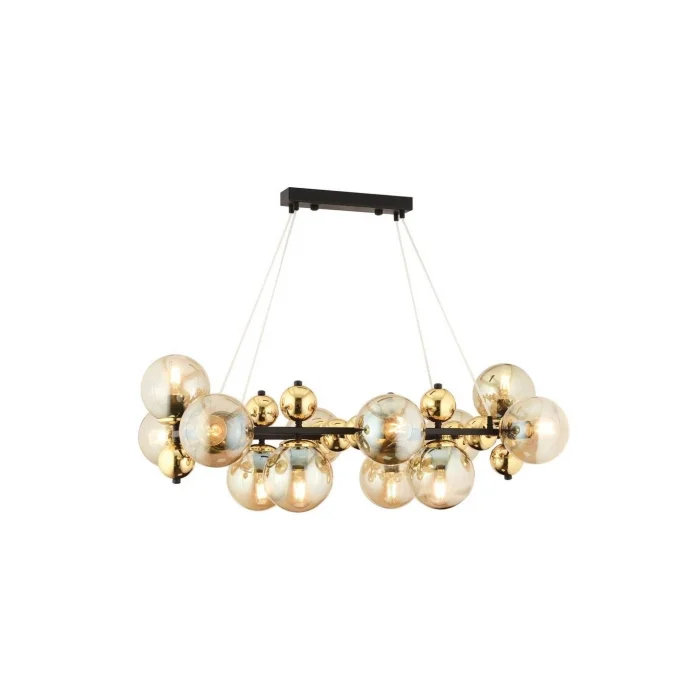 12Li Dikdörtgen Camlı Gold Modern Avize