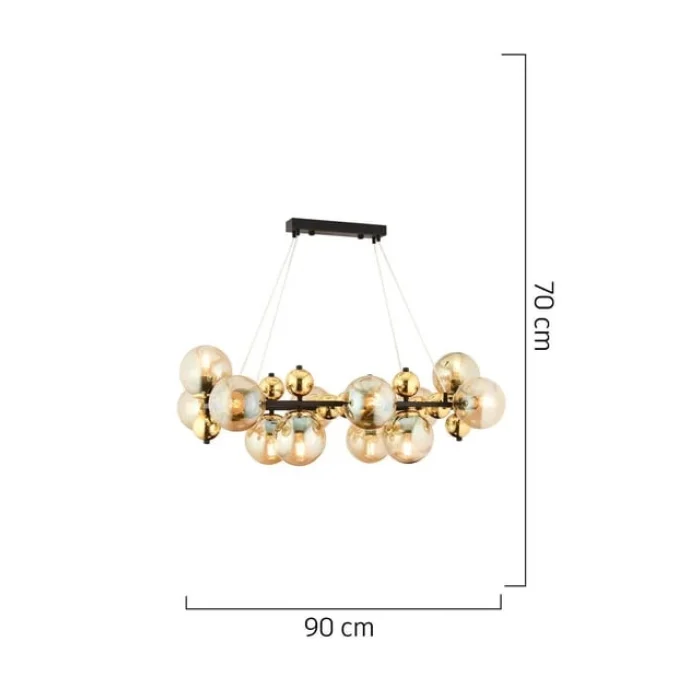 12Li Dikdörtgen Camlı Gold Modern Avize