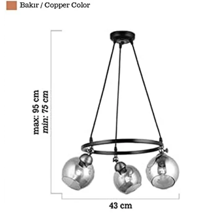 Serta 3lü Çemberli Siyah Bakır Avize