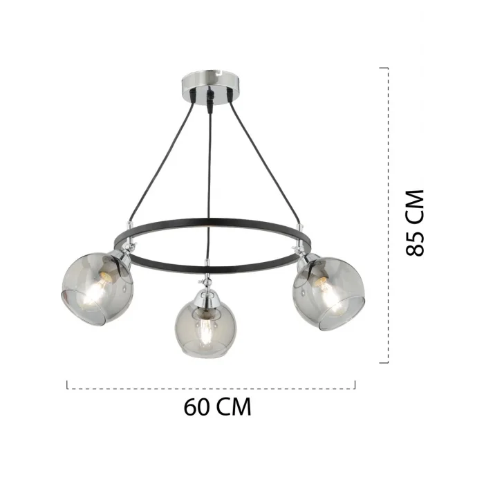 Flora 3lü Krom Modern Çemberli Avize