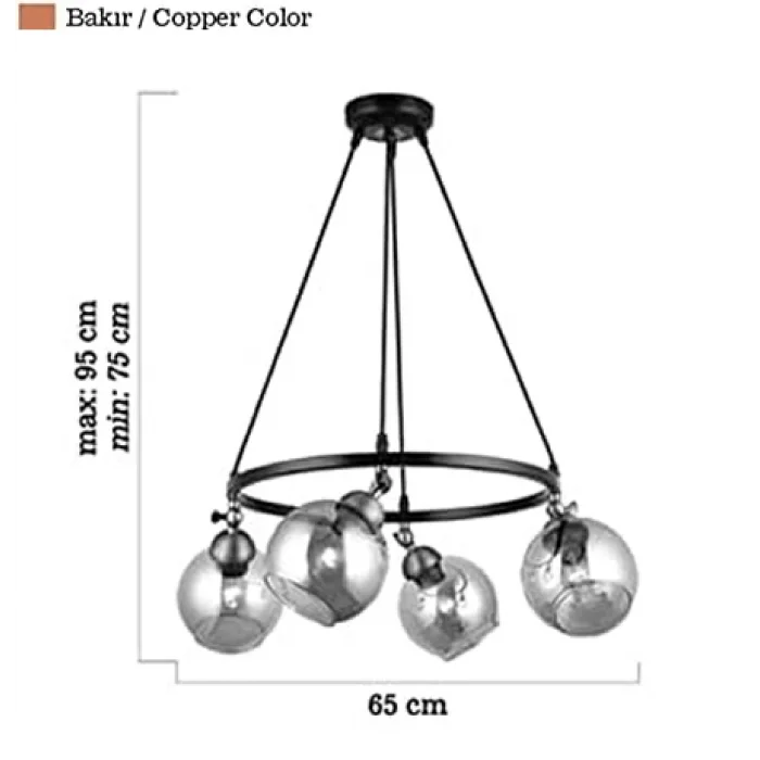 Serta 4lü Çemberli Siyah Bakır Avize