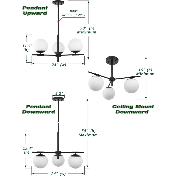 Spulink Siyah 3lü Sarkıt Avize