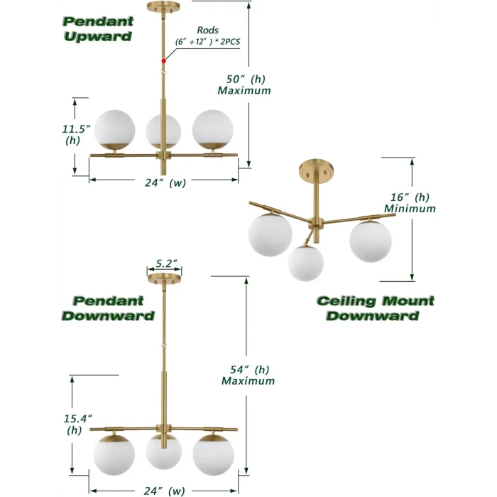 Spulink Altın 3lü Sarkıt Avize