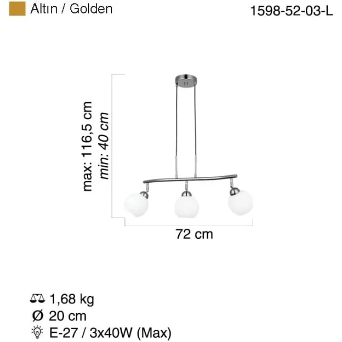 Olib 3Lü Sıralı Antik Lak Avize
